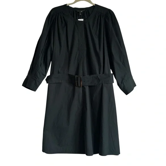Black Cotton Poplin Belted Shirt Dress Banana Republic Factory Petite L NWT